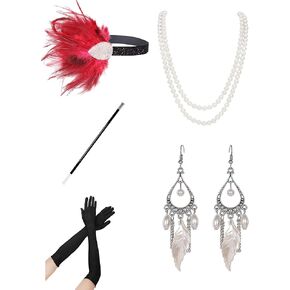 1920s Great Gatsby Accessories Set for Women,Costume Flapper Headpiece Headband