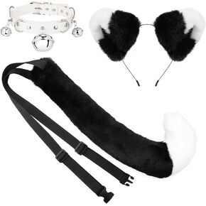 XEPST Faux Fur Cat Ears and Cat Tail Set, Cat Cosplay Halloween Costumes Accessories Kit with Cat Ears Headband Choker Tail