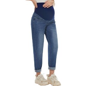 Maternity Boyfriend Jeans High Waisted Stretchy Denim Pregnancy Pants with 4 Pockets