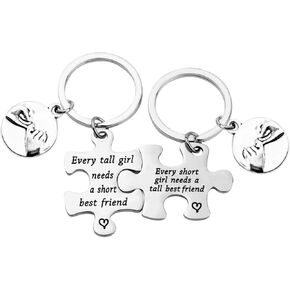 PLITI Funny Short Tall Matching Keychain Every Short Girl Needs a Tall Best Friend Keyring Set Of 2 Best Friends Gift