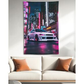 QEOPGNE Wall Hanging Tapestry Aesthetic Japanese Neon Tokyo Drift Jdm Car S15 Wall Flags Tapestry for Bedroom Living Room Wall Art Decor Tapestries 40"x60"