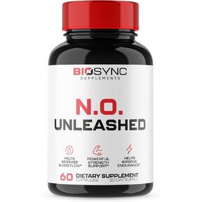 BioSync | #1 New Nitric Oxide Supplement Booster for Men | L Citrulline, L Arginine, Beta Alanine + 4 More Ingredients for Rapid Blood Flow, Skin Splitting Pumps, Strength - 60 Capsules