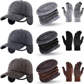 Coume 9 قطع قبعة شتوية قبعة وشاح لتدفئة الرقبة وقفازات شاشة تعمل باللمس مجموعة للرجال البالغين قفازات لمس كاملة الأصابع قبعة مع حافة الأذن وشاح رفرف قفازات ناعمة دافئة in Kuwait