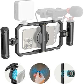 SmallRig All-in-One Universal Quick Release Phone Video Rig Kit Pro, Phone Stabilizer Rig Kit with LED Light Microphone QR Tripod Dual Handles Power Bank Holder, for Vlogging & Live Streaming - 4704