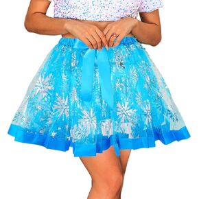 Sixexey Women’s Tutu Skirt Christmas Snowflake Tulle Skirts Xmas Party Prom Tutu Costume for Women Blue