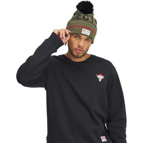 Under Armour Men's Project Rock Red One Pom Beanie, Marine OD Green/Red, One Size Fits Most