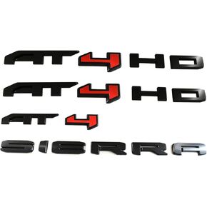 6Pcs Kits Sierra AT4 HD Overlay Emblems Door Rear Badge Compatible with 2019-2022 Sierra 1500 2500HD 3500HD (Black/Red)