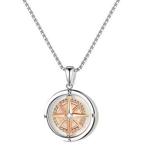 Compass Pendant Necklace - Compass Jewelry for Women/Men - Best Friend Birthday Gifts for High School College Encouragement Gifts for Travel or Long Distance