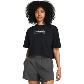 Under Armour 1386846-1-LG UA W Boxy Crop Branded SS Black LG