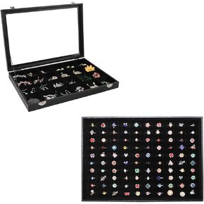 Wudygirl Jewelry Tray Organizer Black Jewelry Display Case for Earrings Rings Bracelet Organizer Gift for Women Girl（24 Grid+100 Slot）