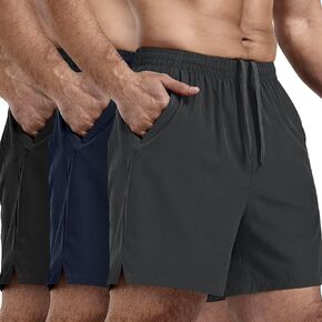 3 Pack Men's Athletic Running 5 Inch, Gym Workout Shorts for Men Lightweight Tennis Short Quick Dry Active Sports Running Shorts with Zipper Pockets(Black,Dark Gray,Navy,M)