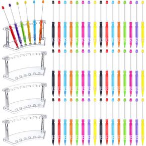 Tenceur 52 Pcs Beadable Pen Gifts Set with 48 Plastic Beadable Pen Bulk 4 Pcs 6 Slots Plastic Pen Holder Assorted Beadable Pens DIY Making Kit Pen Display Stand for School Office (Gradient Color)