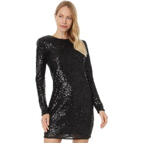 CeCe Women's L/S Fitted Crew Neck Boxy Shoulder Dress 060