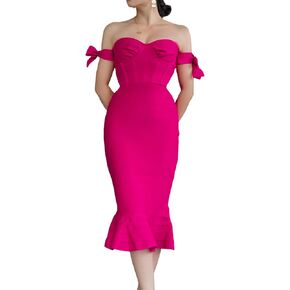 Sexy Women's Off The Shoulder Bandage Midi Evening Party Dress