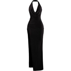 Women's Fashionable and Sexy deep V-Neck Hanging Backless Temperament Split Buttocks Wrapped Dress
