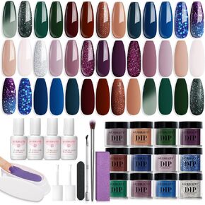 AZUREBEAUTY 31Pcs Dip Powder Nail Kit Starter, 20 Colors Purple Blue Glitter Dipping Powder Recycling Tray Essential Liquid Set with Base Top Coat Activator for French Dip Nails Art Manicure Set Beginner DIY Salon Women Gift in Saudi Arabia