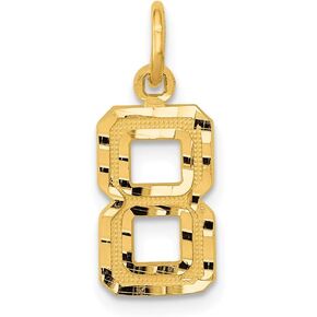 Solid 14k Yellow Gold Casted Small Diamond-Cut Number 8 Pendant Charm (7mm x 20mm)