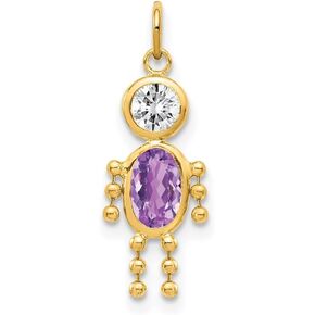 14K Yellow Gold January to December Month Boy and Girl Birthstone Charm Pendant Necklace or Bracelet (L- 20 mm/0.79 Inch, W- 10 mm/0.4 Inch)