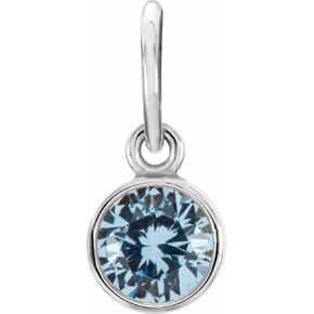 Solitaire 4mm Round Simulated Aquamarine Birthstone Pendant Charm