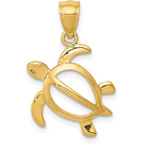 14k Yellow Gold Open Body Turtle Pendant 22 mm x 21 mm