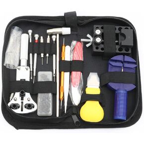 Watch Repair Tool Kit, Watch Battery Replacement Tool, Watch Case Opener Spring Bar Tools,Watch Link Removal Kit, Plastic, Metal (Black)