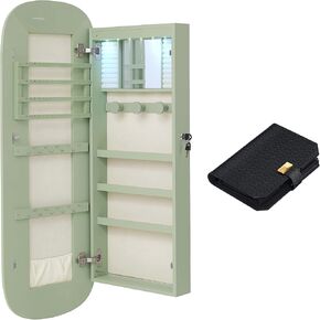 SONGMICS Mirror Jewelry Cabinet Bundle with 3 Watch Travel Case, Portable Watch Storage Organizer, Laurel Green Surface with Cream White Lining UJJC026C01 and Ink Black UJWB018B01