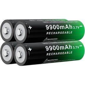 18650 Rechargeable Battery 9900mAh Button Top 3.7Volt Li-ion Batteries 4 Pack for Flashlights Headlamps