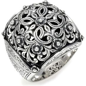 Konstantino Women's Classic Ornate 925 Sterling Silver Square Cushion Statement Ring