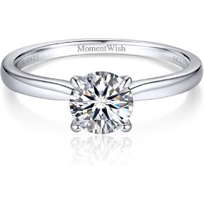 MomentWish Engagement Ring for Women, 1-2 Carats Moissanite Rromise Ring, D Color VVS1 Moissanite Wedding Ring 925 Sterling Silver Solitaire Rings