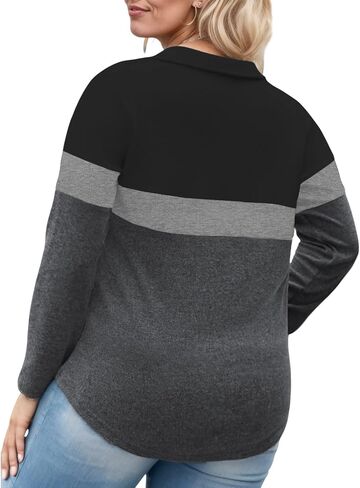 VISLILY Womens-Plus-Size-Tops Casual Collared V Neck Polo Shirts Flowy Long Sleeve Tunics Trendy Work Blouses XL-5XL in Kuwait