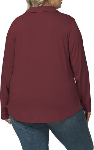VISLILY Womens-Plus-Size-Tops Casual Collared V Neck Polo Shirts Flowy Long Sleeve Tunics Trendy Work Blouses XL-5XL in Kuwait