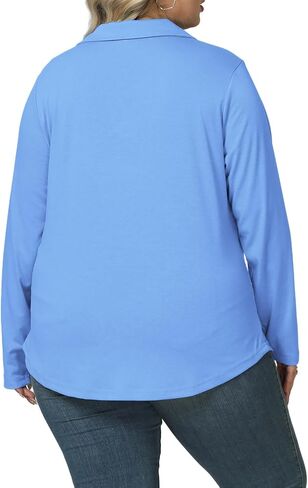 VISLILY Womens-Plus-Size-Tops Casual Collared V Neck Polo Shirts Flowy Long Sleeve Tunics Trendy Work Blouses XL-5XL in Kuwait
