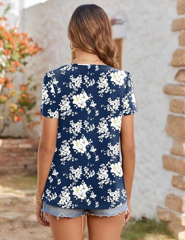 Zeagoo Women's Summer Tunic Tops Short Sleeve Floral Boho Casual T Shirts Pleated Crewneck Flowy Relax Fit Soft Blouses in Saudi Arabia