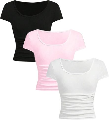SOLY HUX Girl's Short Sleeve T Shirts 3 Piece Basic Scoop Neck Tees Slim Fit Casual Summer Tops in Kuwait