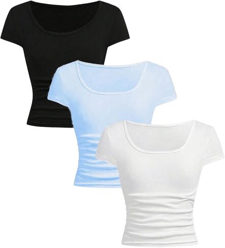 SOLY HUX Girl's Short Sleeve T Shirts 3 Piece Basic Scoop Neck Tees Slim Fit Casual Summer Tops in Kuwait