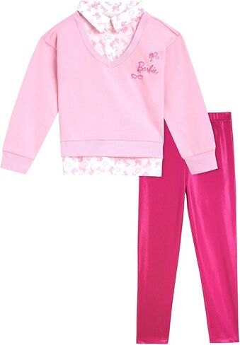 Barbie Girls 2fer Drop Shoulder Fleece Sweatshirt and Leggings Outfit Set Toddler to Big Kid Sizes (2T - 14-16) in Saudi Arabia