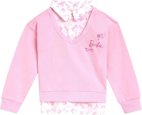 Barbie Girls 2fer Drop Shoulder Fleece Sweatshirt and Leggings Outfit Set Toddler to Big Kid Sizes (2T - 14-16) in Saudi Arabia