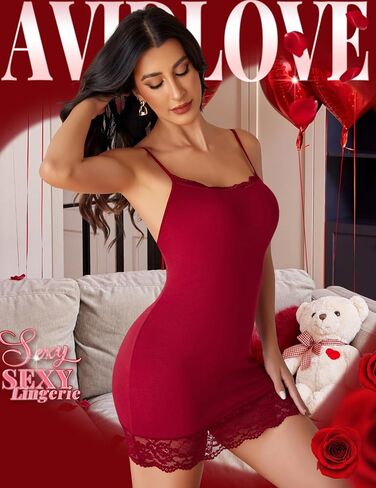 Avidlove Nightgowns for Women Sexy Lace Trim Mini Slip Dress Modal Sleepwear Babydoll Lingerie Nightdress in Saudi Arabia