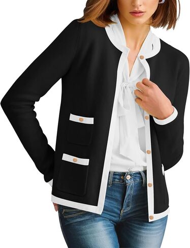 HAEOF Womens 2024 Fall Long Sleeve Button Up Cardigan Sweaters Crewneck Soft Lightweight Dressy Trendy Outwear with Pockets in Saudi Arabia
