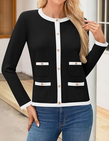 HAEOF Womens 2024 Fall Long Sleeve Button Up Cardigan Sweaters Crewneck Soft Lightweight Dressy Trendy Outwear with Pockets in Saudi Arabia
