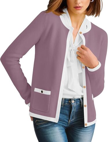 HAEOF Womens 2024 Fall Long Sleeve Button Up Cardigan Sweaters Crewneck Soft Lightweight Dressy Trendy Outwear with Pockets in Saudi Arabia