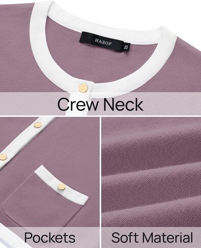 HAEOF Womens 2024 Fall Long Sleeve Button Up Cardigan Sweaters Crewneck Soft Lightweight Dressy Trendy Outwear with Pockets in Saudi Arabia