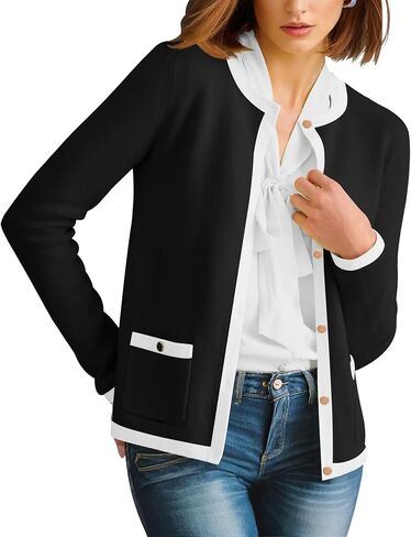 HAEOF Womens 2024 Fall Long Sleeve Button Up Cardigan Sweaters Crewneck Soft Lightweight Dressy Trendy Outwear with Pockets in Saudi Arabia