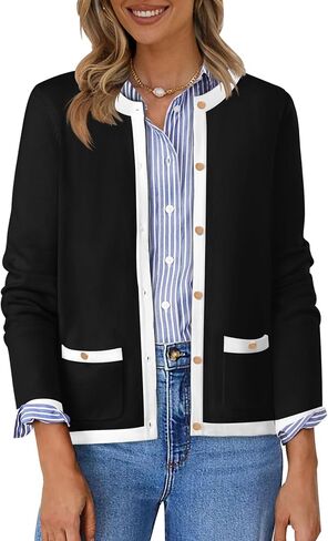 HAEOF Womens 2024 Fall Long Sleeve Button Up Cardigan Sweaters Crewneck Soft Lightweight Dressy Trendy Outwear with Pockets in Saudi Arabia