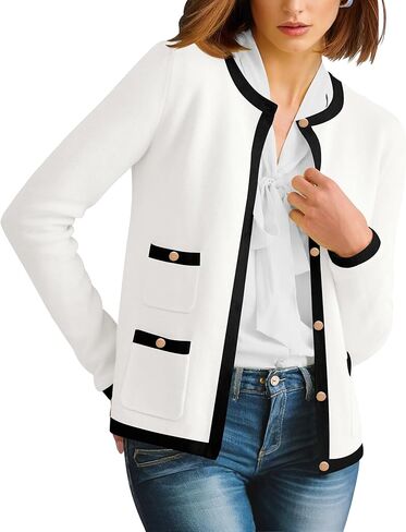 سترة حريمي HAEOF لخريف 2024 بأكمام طويلة وأزرار علوية، رقبة دائرية ناعمة وخفيفة الوزن وأنيقة، ملابس خارجية عصرية مع جيوب in Kuwait