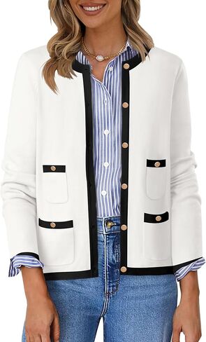 سترة حريمي HAEOF لخريف 2024 بأكمام طويلة وأزرار علوية، رقبة دائرية ناعمة وخفيفة الوزن وأنيقة، ملابس خارجية عصرية مع جيوب in Kuwait