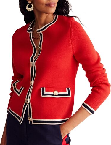 Women's Cardigan Sweater Open Front Color Block Button Down Knit Tweed Jackets Fall Cropped Coat in Saudi Arabia