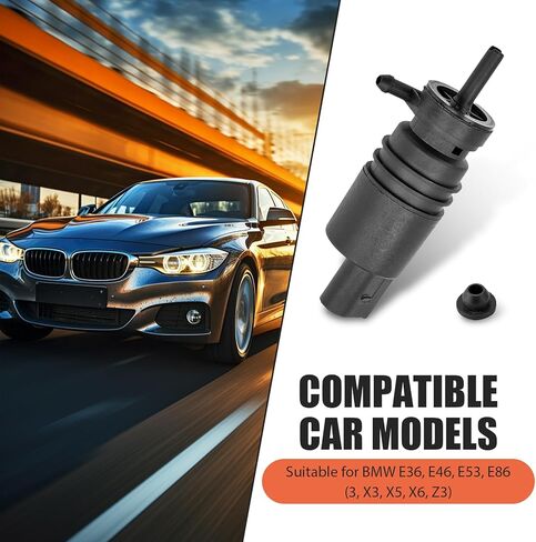 قطعة واحدة من مضخة غسيل الزجاج الأمامي للسيارة، مضخة سائل بديلة للنافذة، محرك رش الماء لمضخة الغسيل، متوافق مع BMW E36، E46، E53، E86 (أسود) in Kuwait