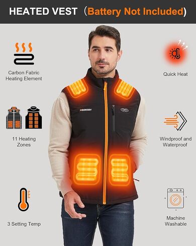 Heated Vest for Men,11 Heating Zone Warm Lightweight Heated Jacket Electric Heated Motorcycle Vest No Include Battery in Saudi Arabia
