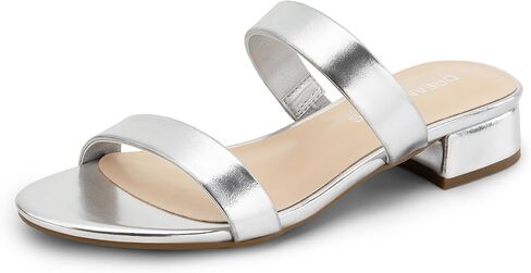 DREAM PAIRS Women's Slides Heels Slip On Low Block Sandals Two Strap Open Round Toe Chunky Casual Summer Mules Shoes in Saudi Arabia